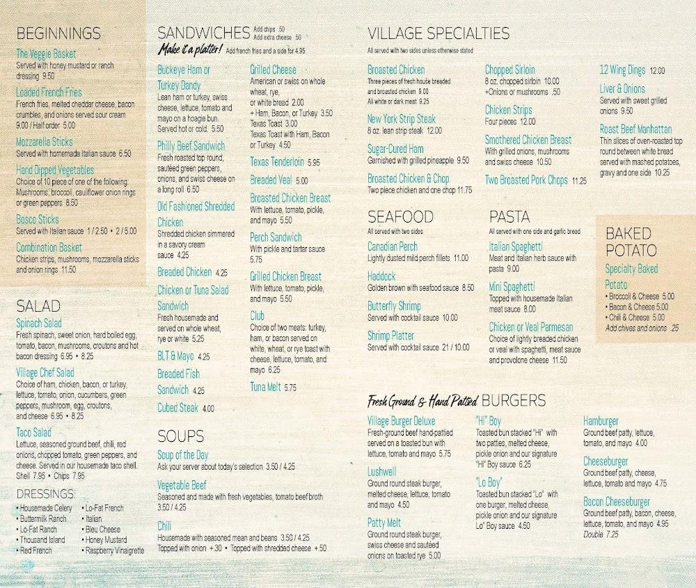 The Village Restaurant Menu image 1